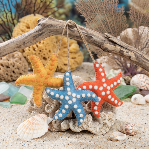 Handmade Felt Snazzy Starfish (Set of 3) Hanging Decoration