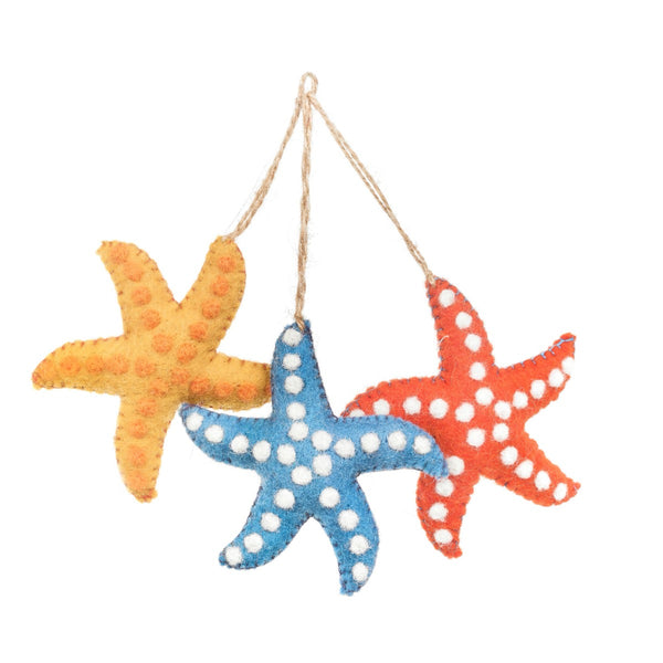 Handmade Felt Snazzy Starfish (Set of 3) Hanging Decoration