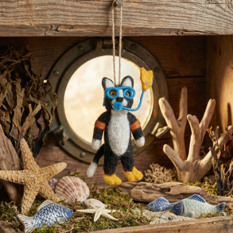 Handmade Felt Snorkelling Cat Hanging Decoration