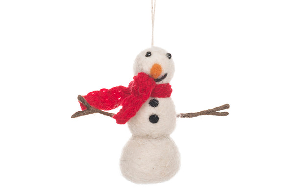 Handmade Felt Snowman with Knitted Scarf Biodegradable Hanging Decoration