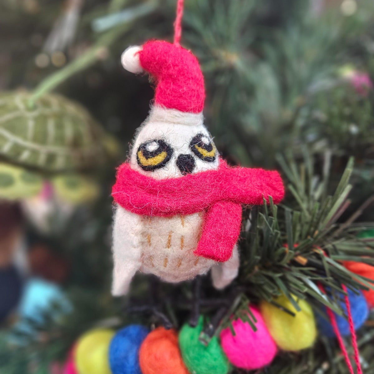 Handmade Felt Snowy the Owl Christmas Hanging Decoration
