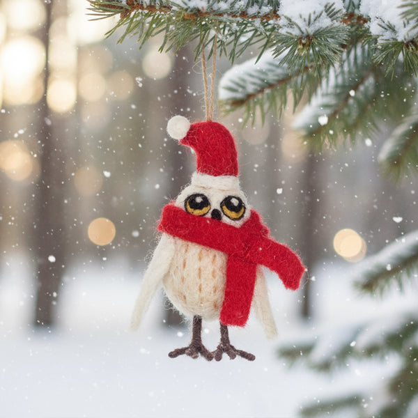 Handmade Felt Snowy the Owl Christmas Hanging Decoration