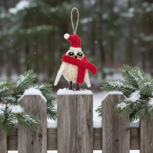 Handmade Felt Snowy the Owl Christmas Hanging Decoration