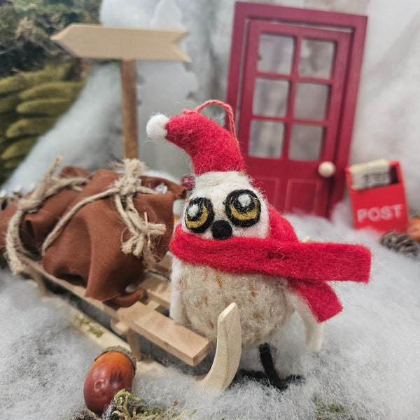 Handmade Felt Snowy the Owl Christmas Hanging Decoration