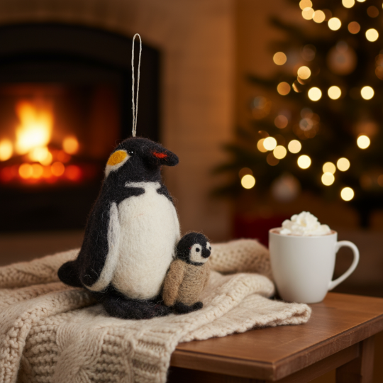 Handmade Felt Snuggly Penguins Biodegradable Hanging Decoration
