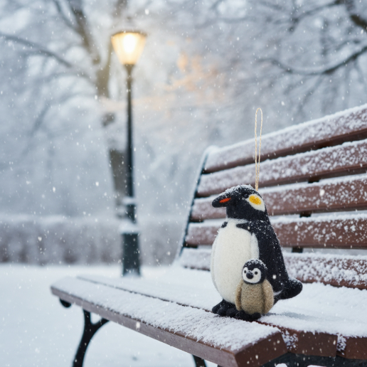 Handmade Felt Snuggly Penguins Biodegradable Hanging Decoration