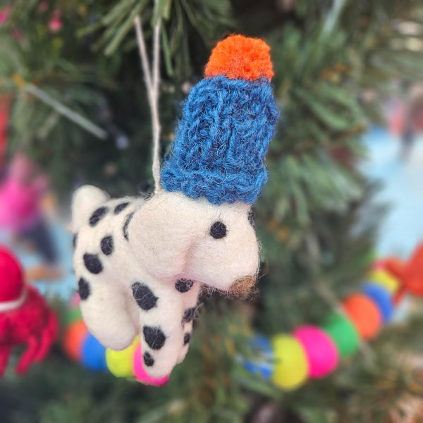 Handmade Needle Felt Dotty the Dog Hanging Biodegradable Decoration