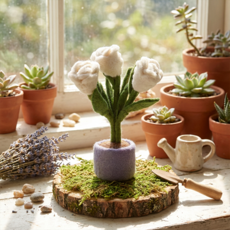 Handmade Felt Spring Tulips Standing Easter Decoration