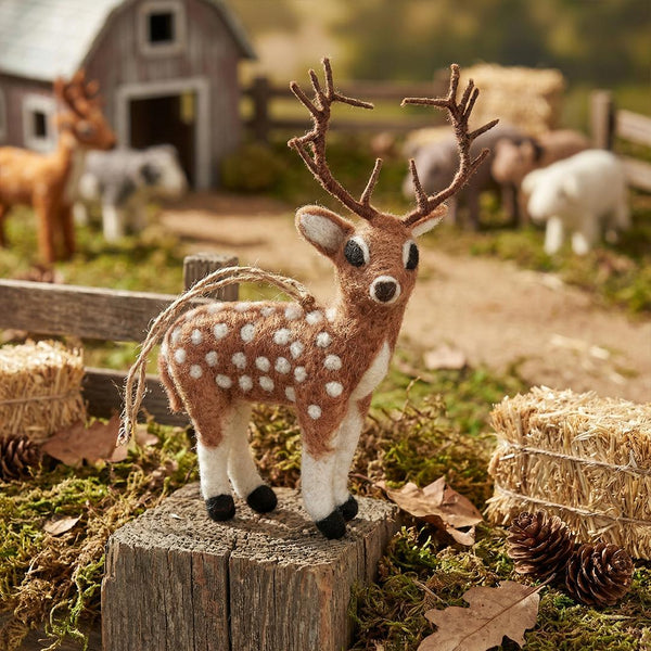 Handmade Felt Brown Stag Biodegradable Hanging Decoration