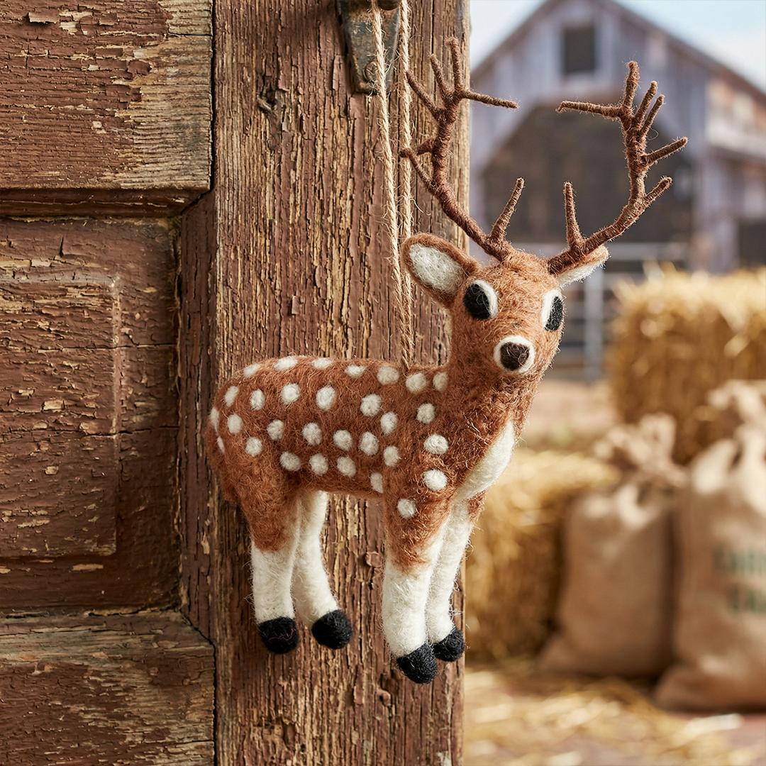 Handmade Felt Brown Stag Biodegradable Hanging Decoration