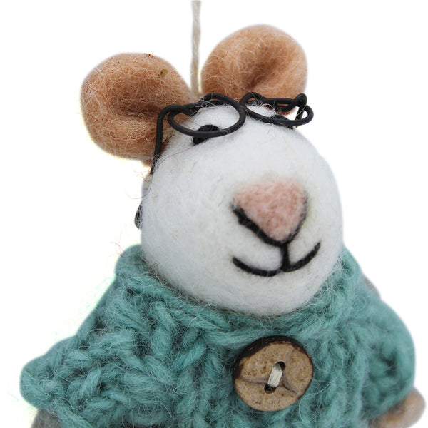 Handmade Felt Susie Mouse  Biodegradable Hanging Decoration