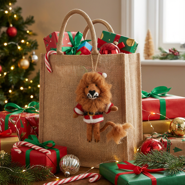 Handmade Felt Sutton the Santa Lion Christmas Hanging Decoration