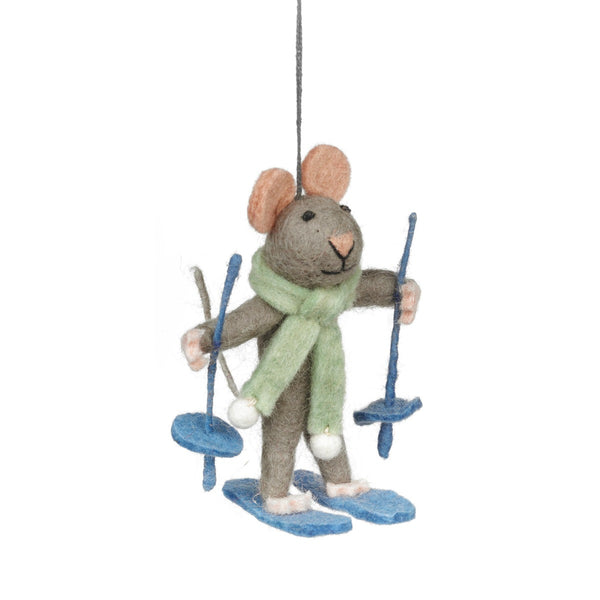 Handmade Felt Sylvia the Skiing Mouse Christmas Hanging Decoration