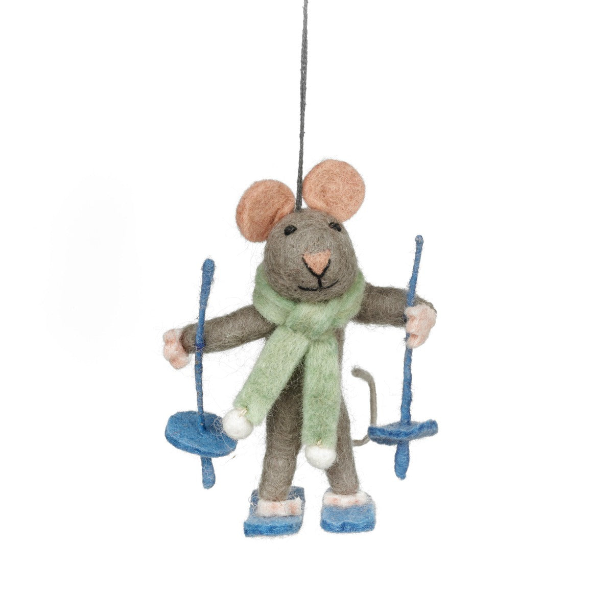 Handmade Felt Sylvia the Skiing Mouse Christmas Hanging Decoration