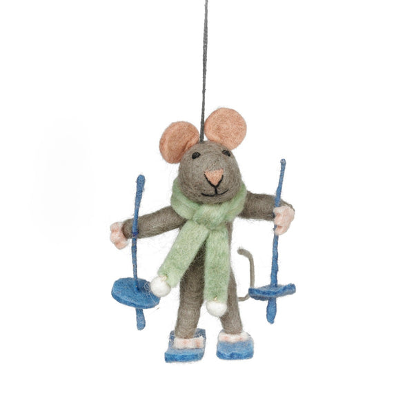 Handmade Felt Sylvia the Skiing Mouse Christmas Hanging Decoration