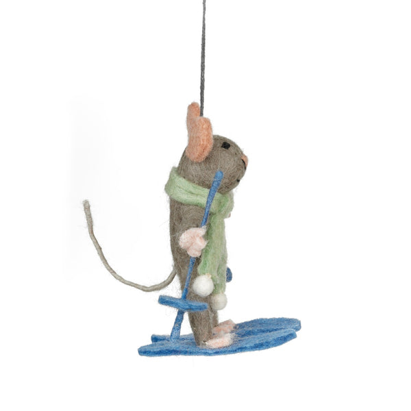 Handmade Felt Sylvia the Skiing Mouse Christmas Hanging Decoration