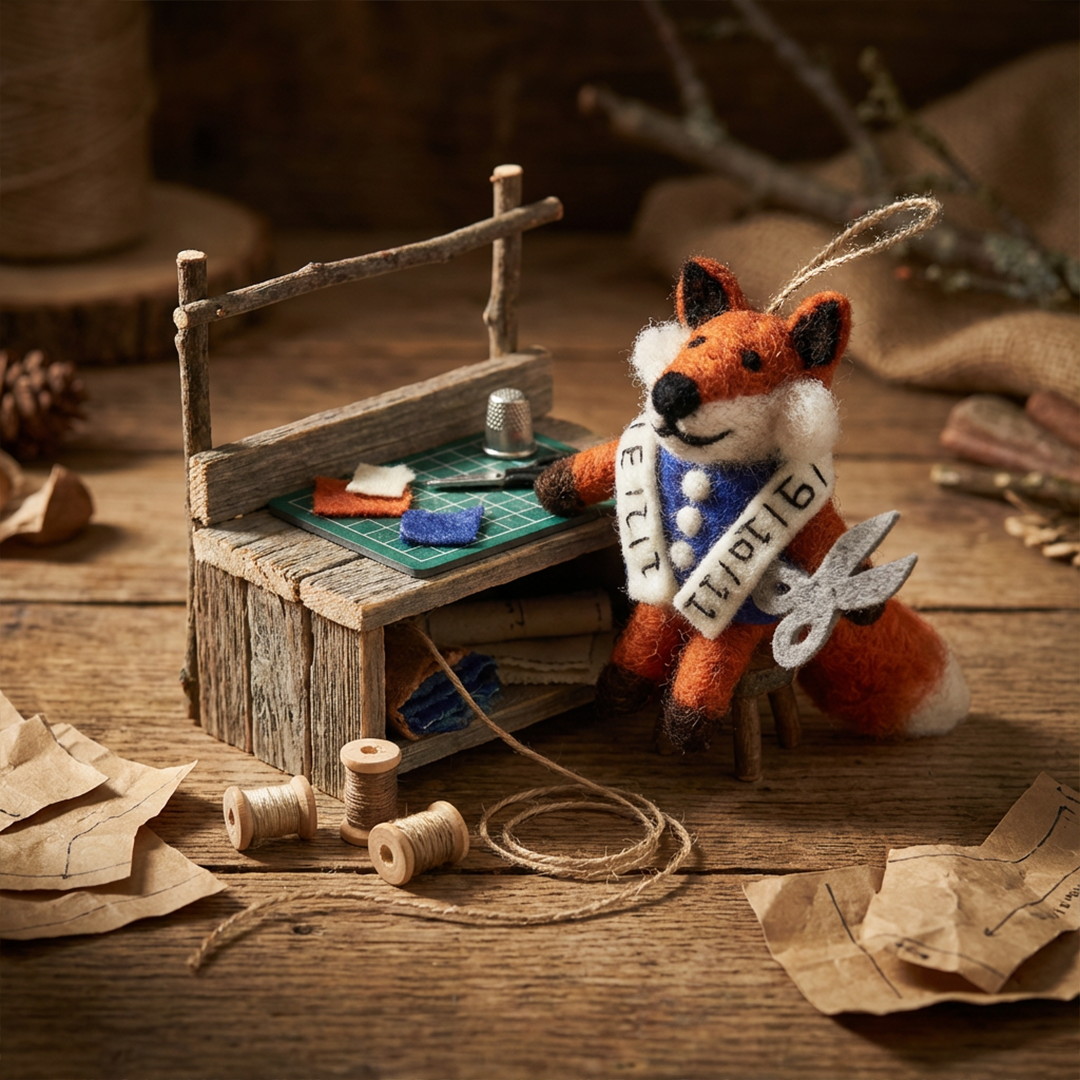 Handmade Felt Tailor Fox Hanging Decoration