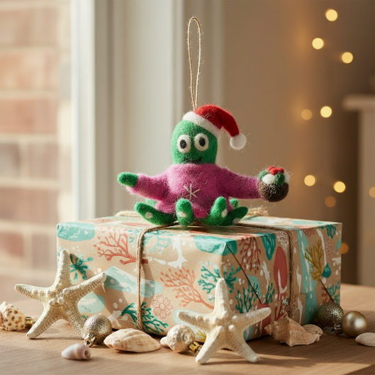 Handmade Felt Timmy Tentaclaus Hanging Christmas Octopus Decoration