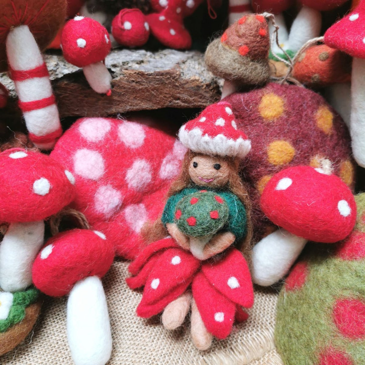 Handmade Felt Toadstool Fairy Hanging Autumnal Decoration