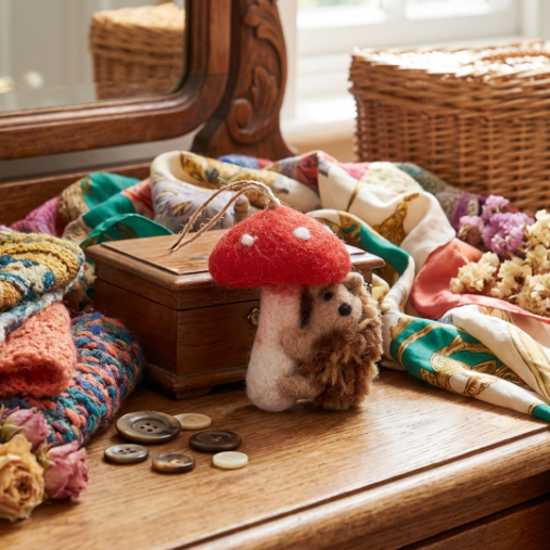Handmade Felt Toadstool Hedgehog Hanging Woodland Decoration