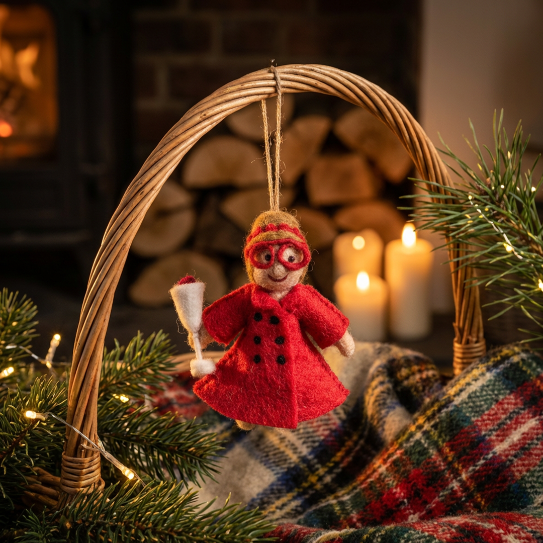 Handmade Felt Vivienne the Vino Grannie Christmas Hanging Decoration