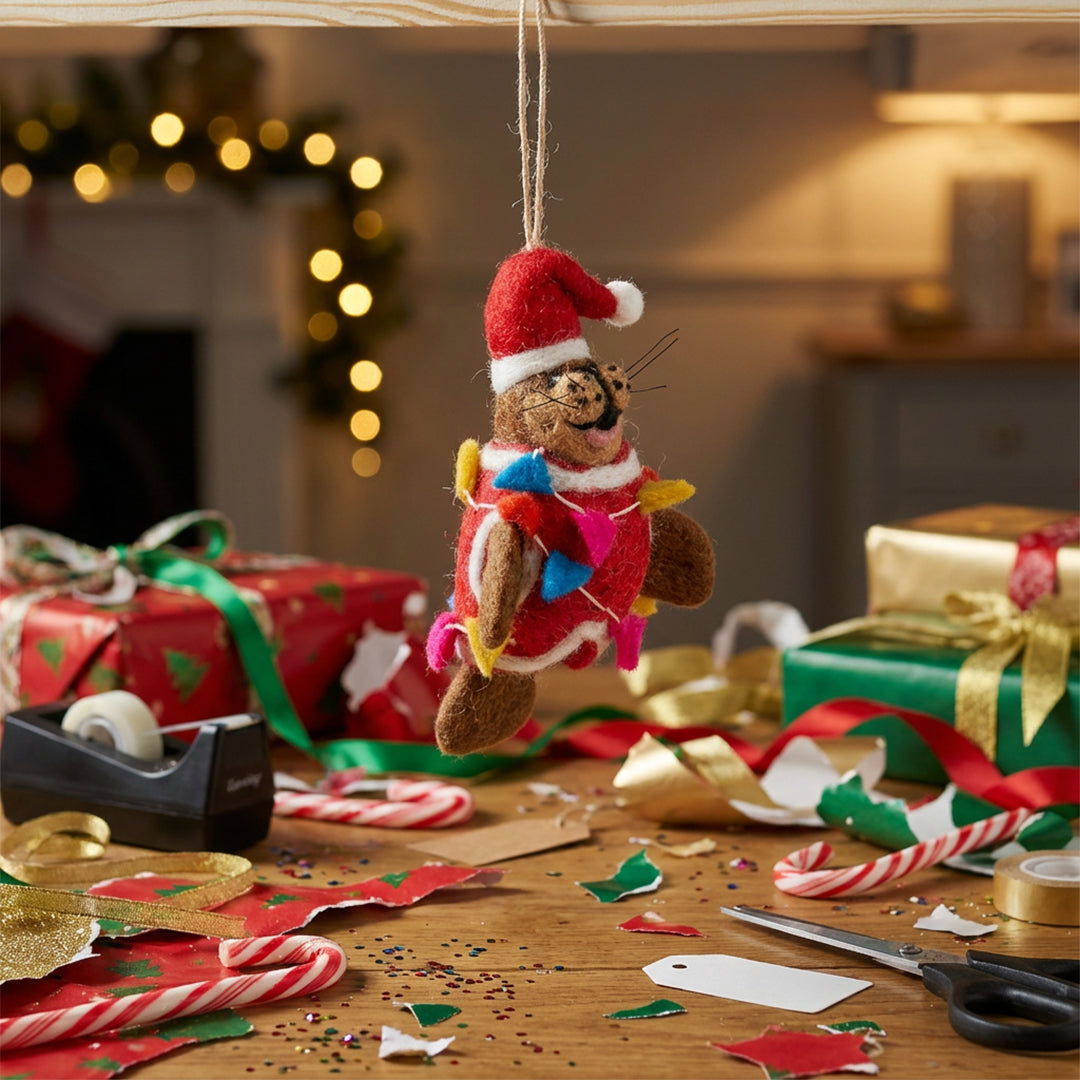 Handmade Felt Walter the Christmas Walrus Hanging Decoration