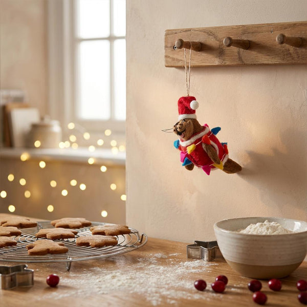 Handmade Felt Walter the Christmas Walrus Hanging Decoration