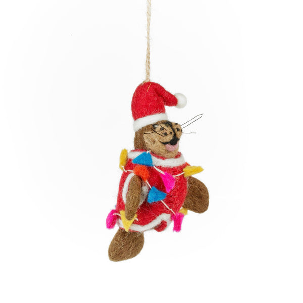 Handmade Felt Walter the Christmas Walrus Hanging Decoration