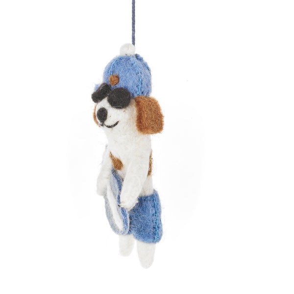 Handmade Felt Waveriding Surfer Dog Hanging Decoration