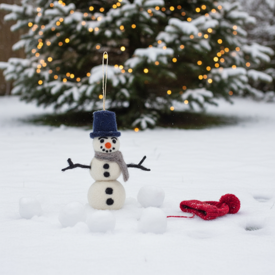 Handmade Felt William Snowman Biodegradable Hanging Decoration