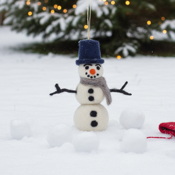 Handmade Felt William Snowman Biodegradable Hanging Decoration