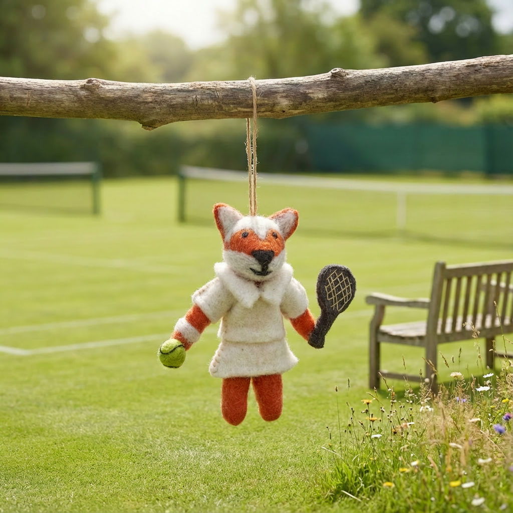 Handmade Felt Wimbledon Fox Hanging Tennis Decoration