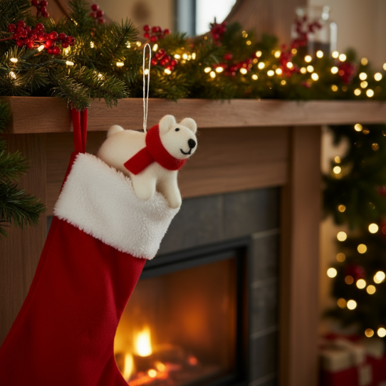 Handmade Felt Winter Polar Bear Biodegradable Hanging Decoration