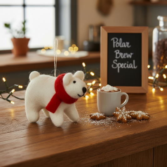 Handmade Felt Winter Polar Bear Biodegradable Hanging Decoration