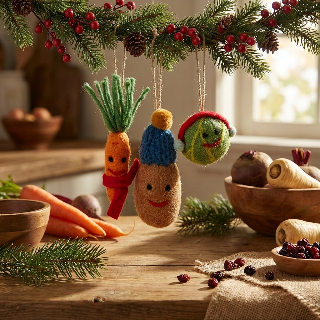 Handmade Felt Winter Veggies (Set of 3) Hanging Christmas Decorations