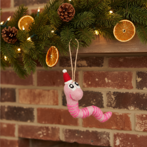 Handmade Felt Christmas Wrigley the Worm Hanging Worm Decoration