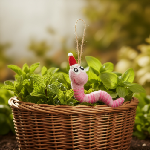 Handmade Felt Christmas Wrigley the Worm Hanging Worm Decoration