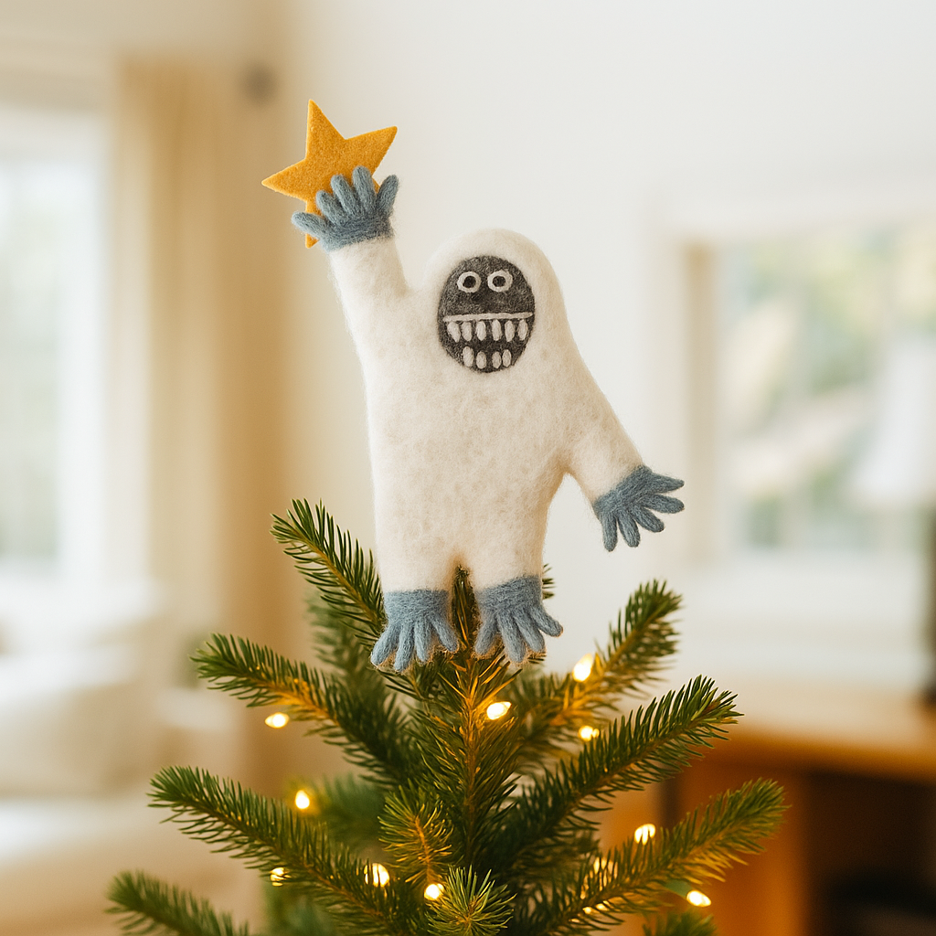 Handmade Felt Festive Yeti Christmas Tree Topper