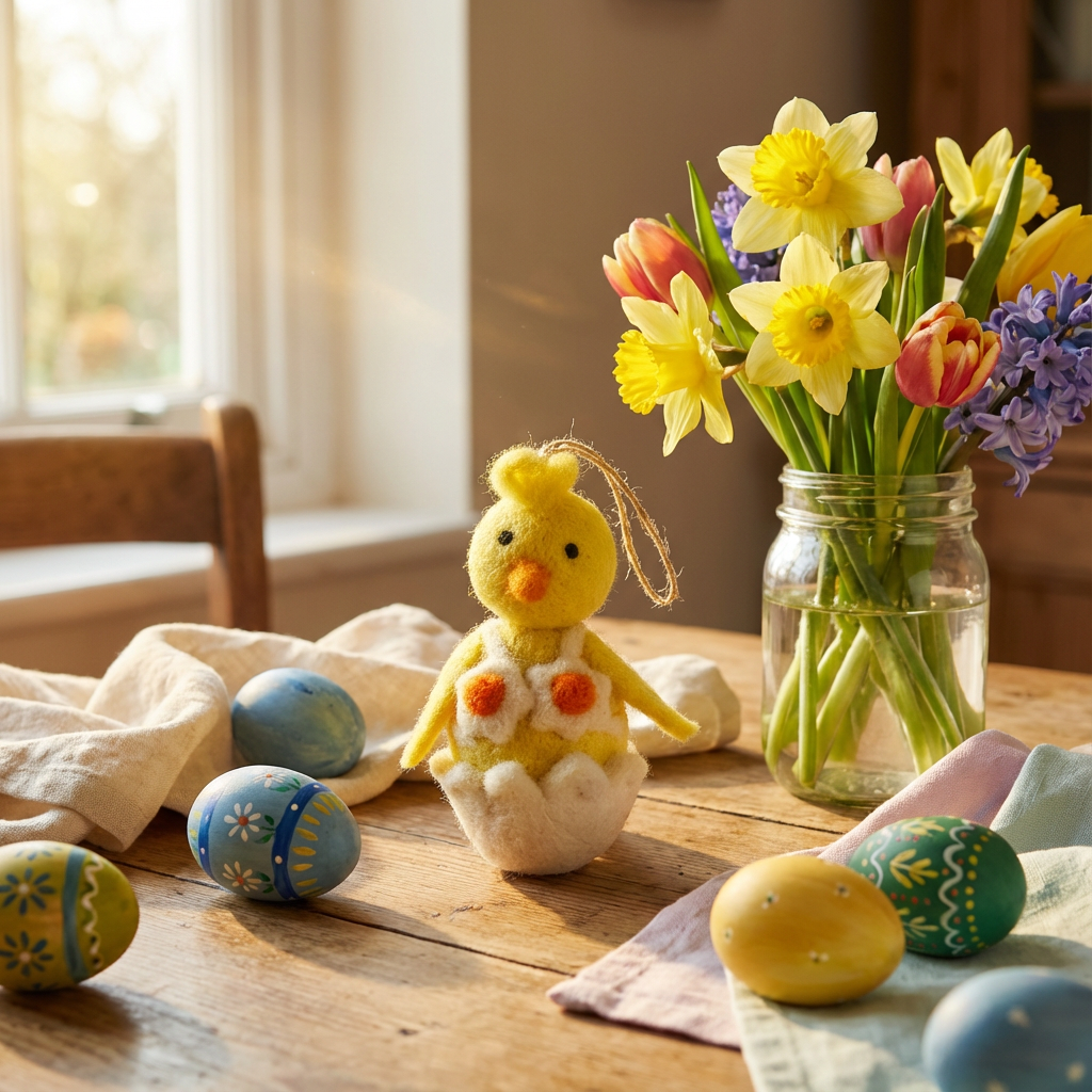 Handmade Felt Yolko Ono Chick Easter Hanging Decoration
