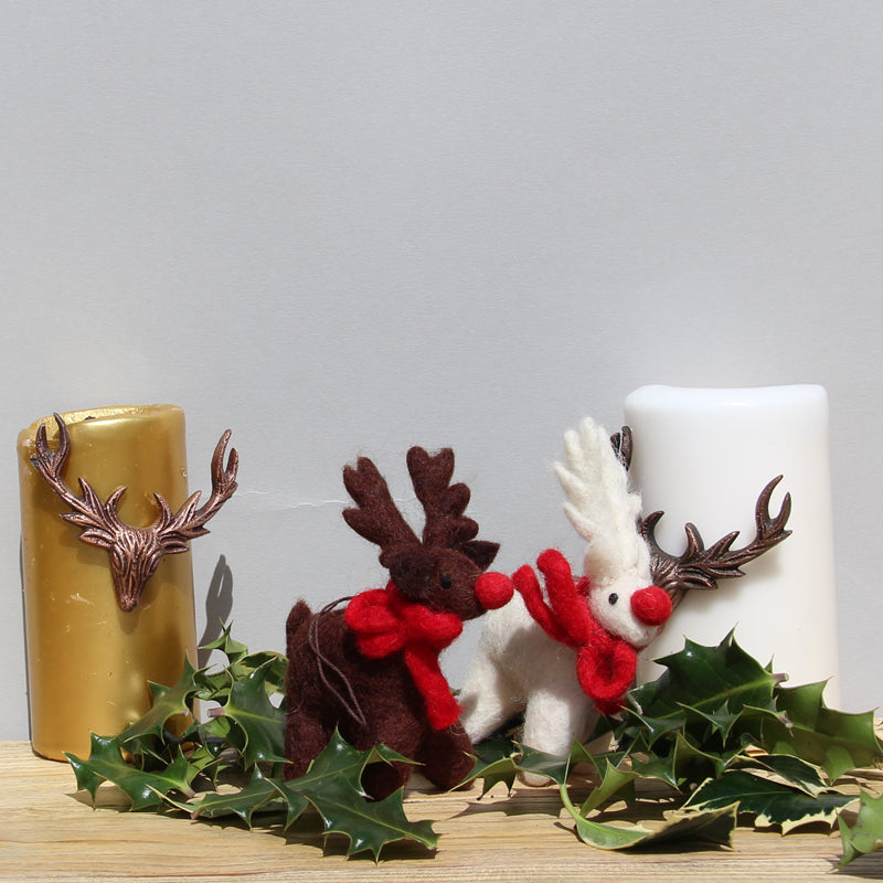 Handmade Felt Biodegradable Christmas Brown Rudolph Hanging Decoration