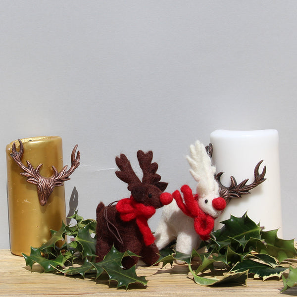 Handmade Felt Biodegradable Christmas Brown Rudolph Hanging Decoration