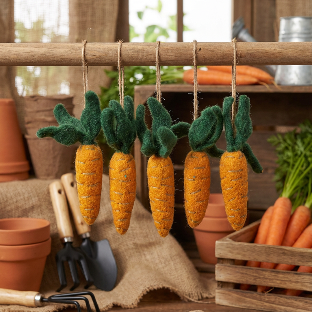 Handmade Hanging Carrots (Set of 5) Biodegradable Hanging Easter Decoration