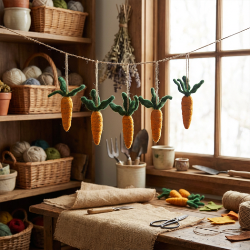Handmade Hanging Carrots (Set of 5) Biodegradable Hanging Easter Decoration