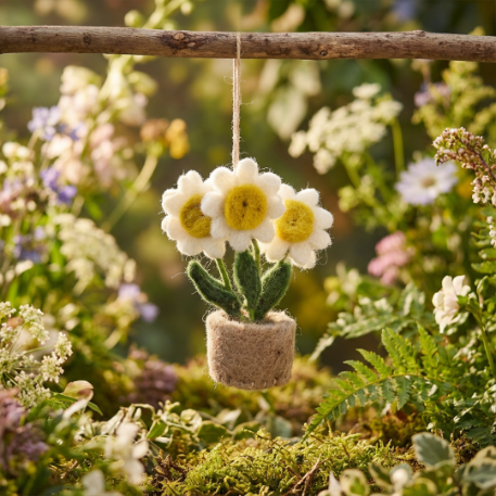 Handmade Hanging Fair trade Felt Pot o' Flowers Decoration