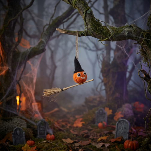 Handmade Hanging Felt Flying Pumpkin Biodegradable Halloween Decoration