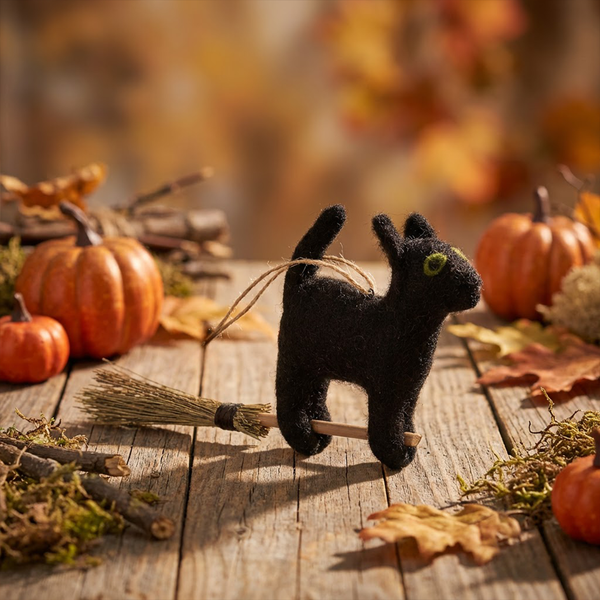 Handmade Hanging Flying Black Cat Biodegradable Halloween Decoration