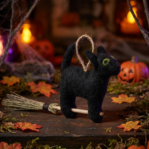 Handmade Hanging Flying Black Cat Biodegradable Halloween Decoration