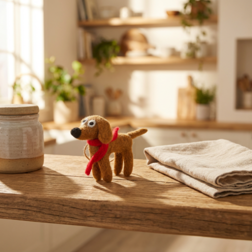 Handmade Hanging Needle Felt Jasper the Dog Decoration