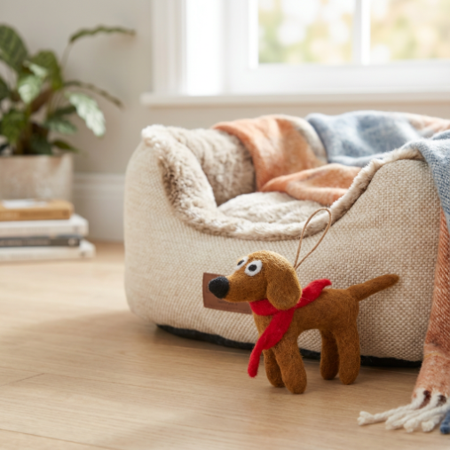 Handmade Hanging Needle Felt Jasper the Dog Decoration