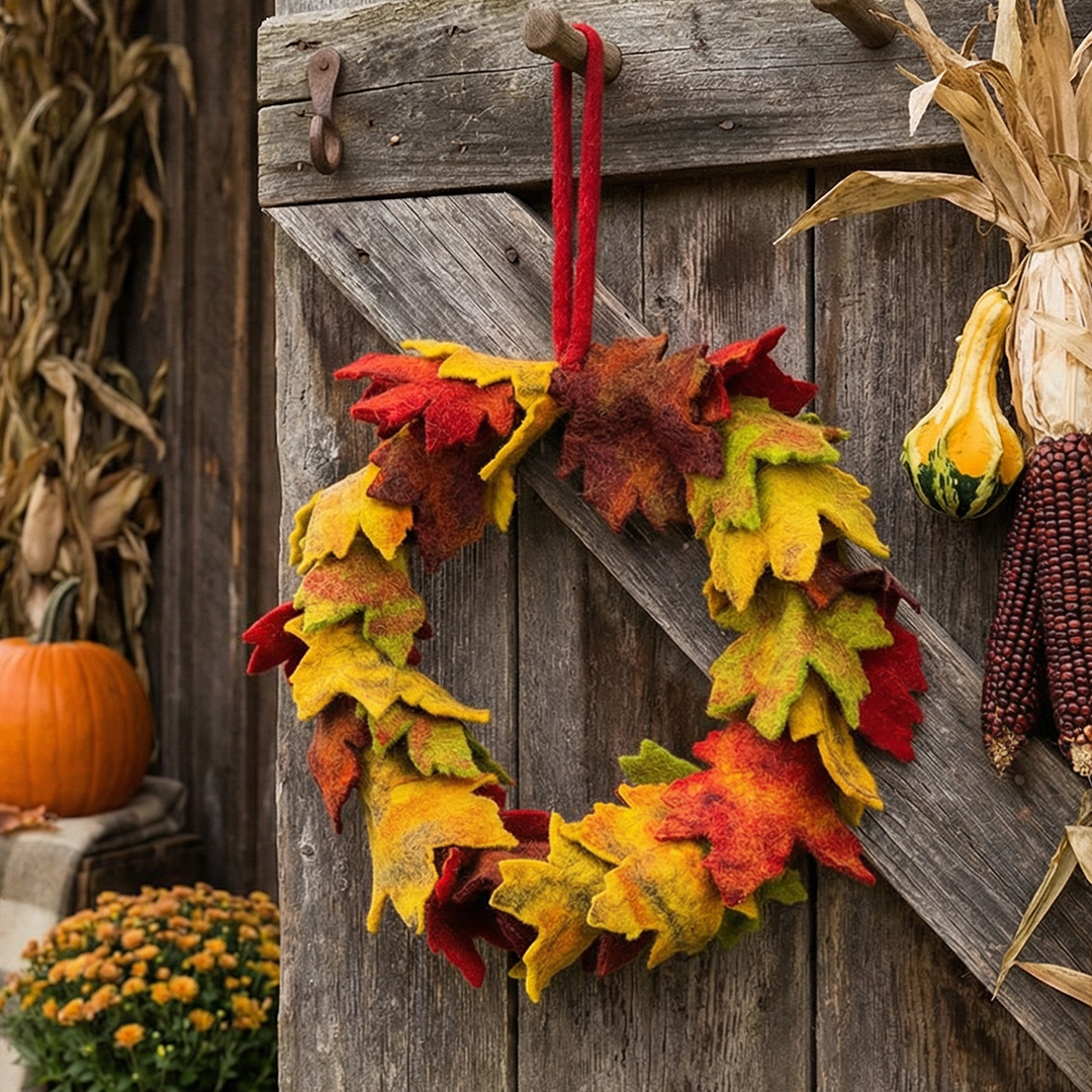 Handmade Home Decor Autumnal Fair trade Felt Wreath